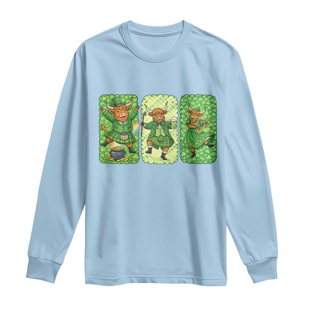 Vintage Highland Cow St Patricks Day Long Sleeve Shirt Farm Lover Gift