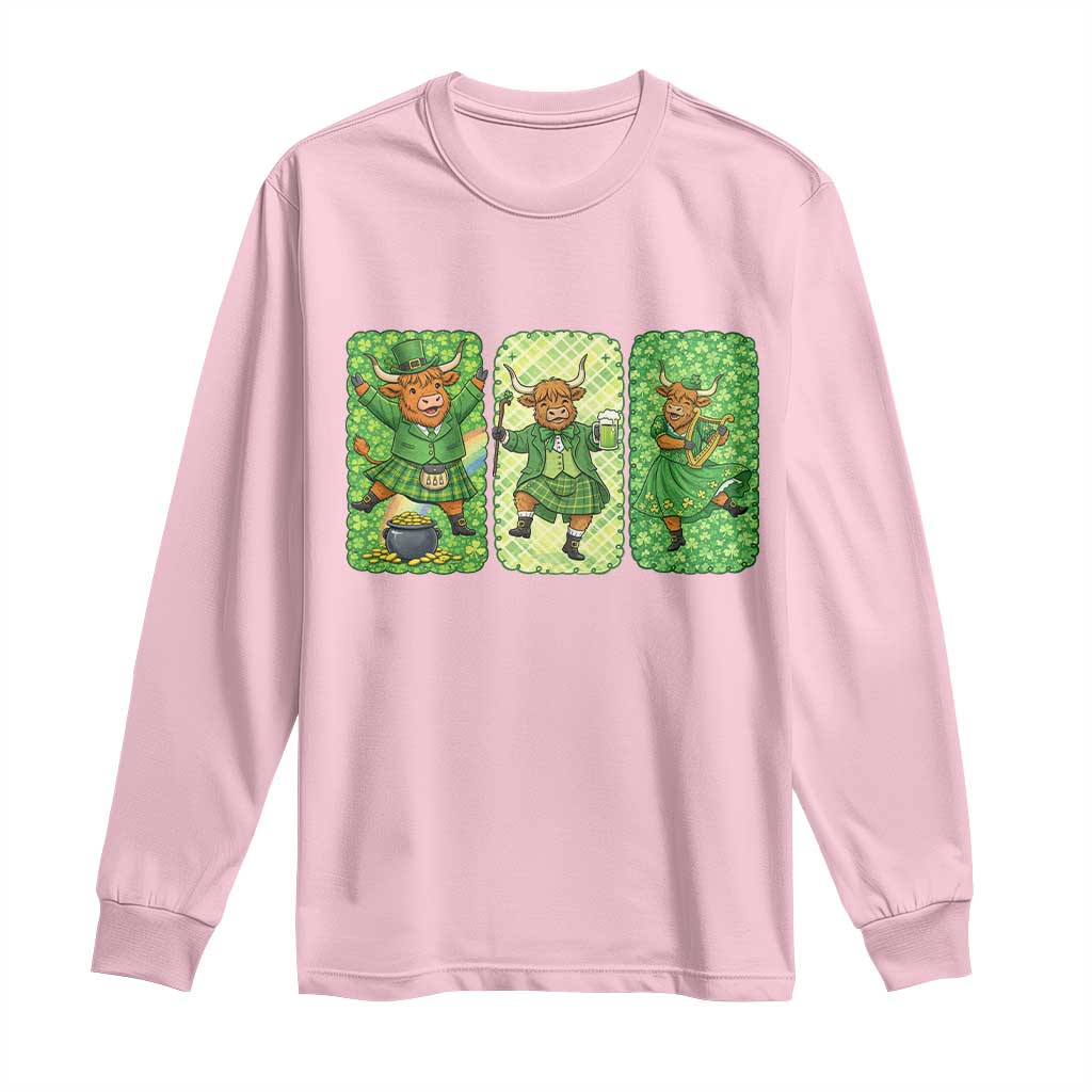 Vintage Highland Cow St Patricks Day Long Sleeve Shirt Farm Lover Gift