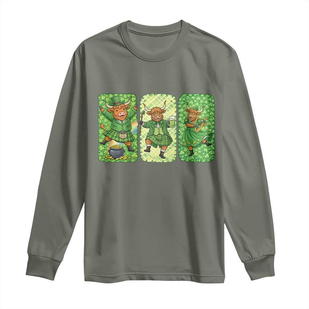 Vintage Highland Cow St Patricks Day Long Sleeve Shirt Farm Lover Gift
