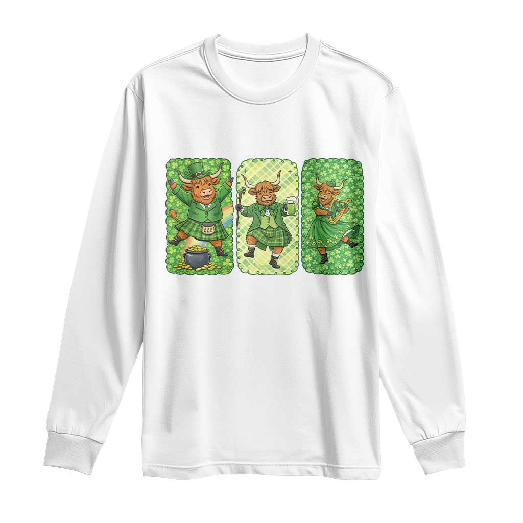 Vintage Highland Cow St Patricks Day Long Sleeve Shirt Farm Lover Gift