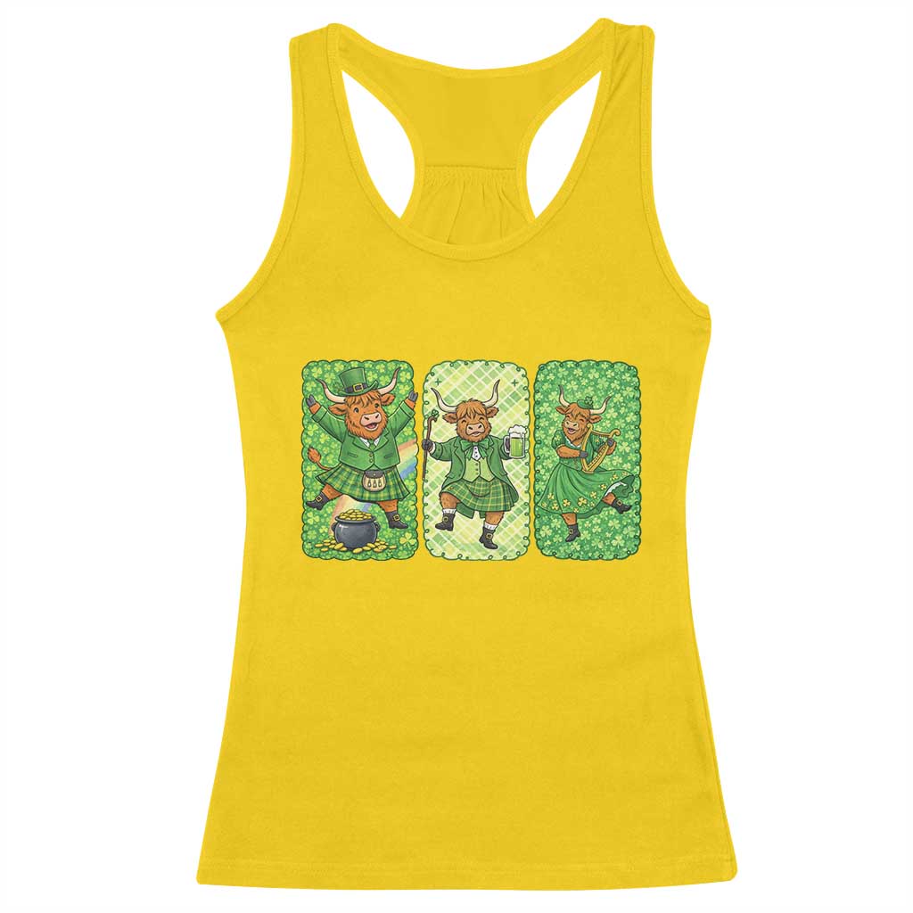 Vintage Highland Cow St Patricks Day Racerback Tank Top Farm Lover Gift