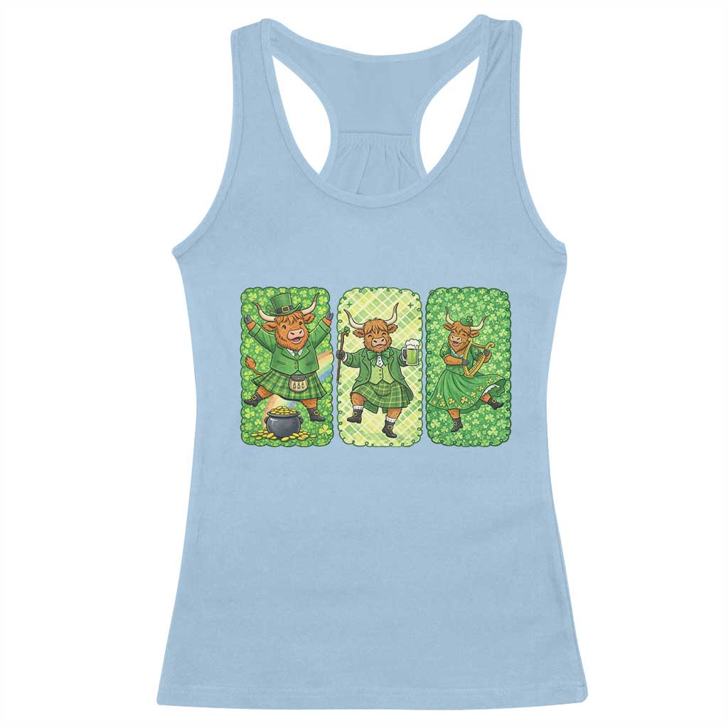 Vintage Highland Cow St Patricks Day Racerback Tank Top Farm Lover Gift