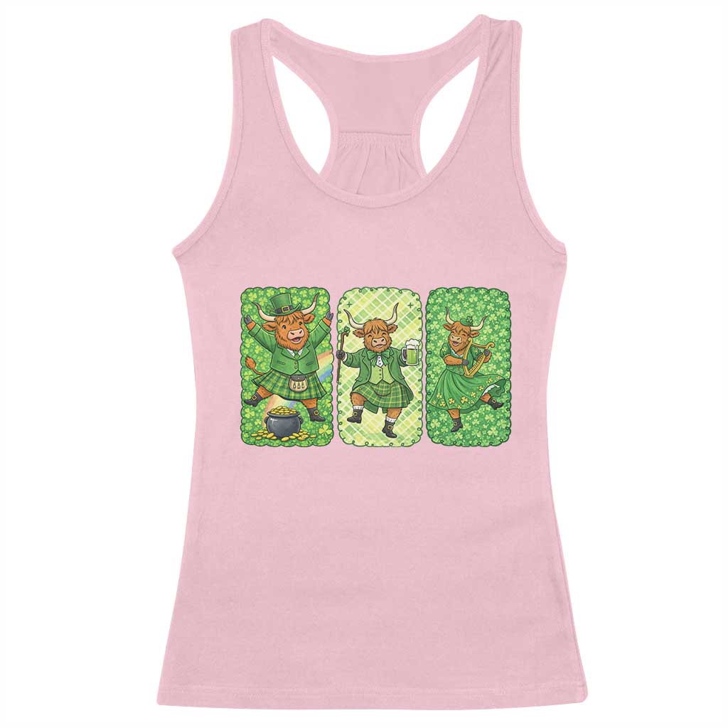 Vintage Highland Cow St Patricks Day Racerback Tank Top Farm Lover Gift