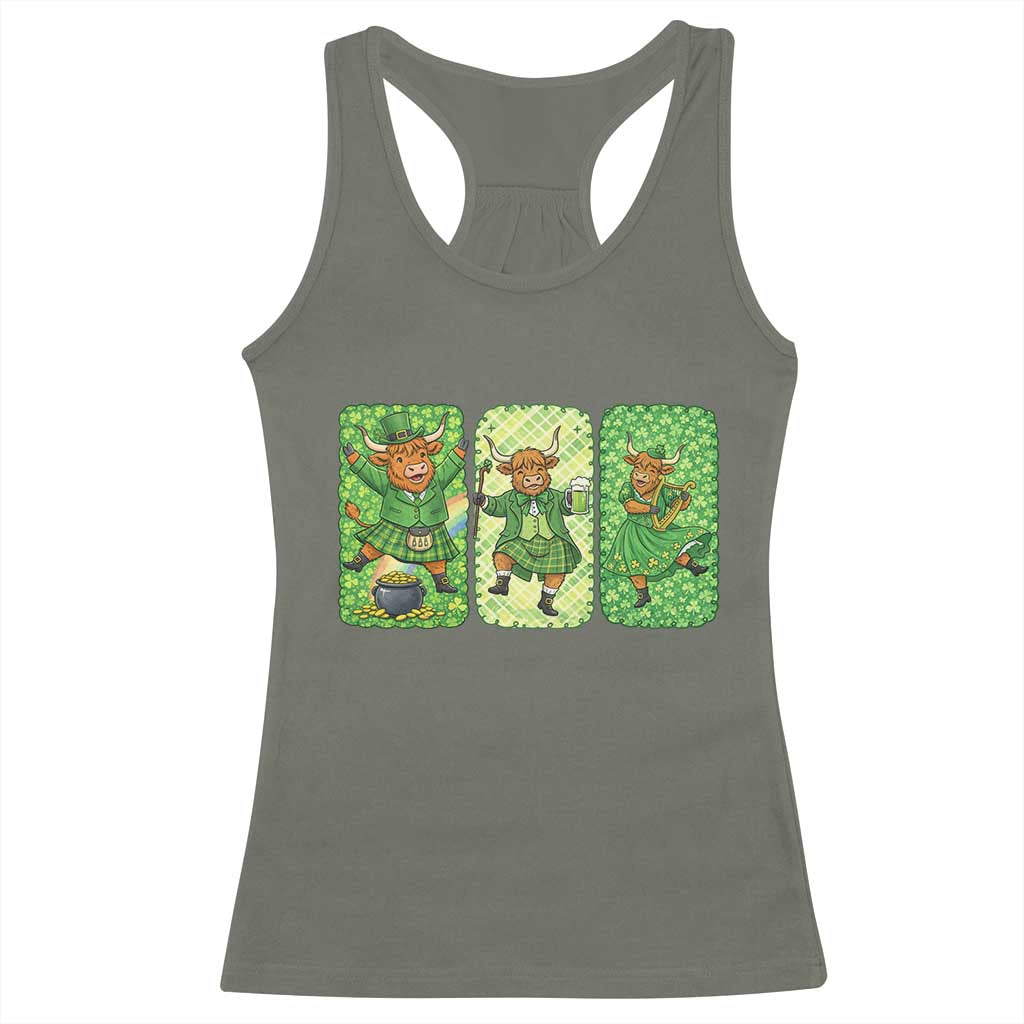 Vintage Highland Cow St Patricks Day Racerback Tank Top Farm Lover Gift