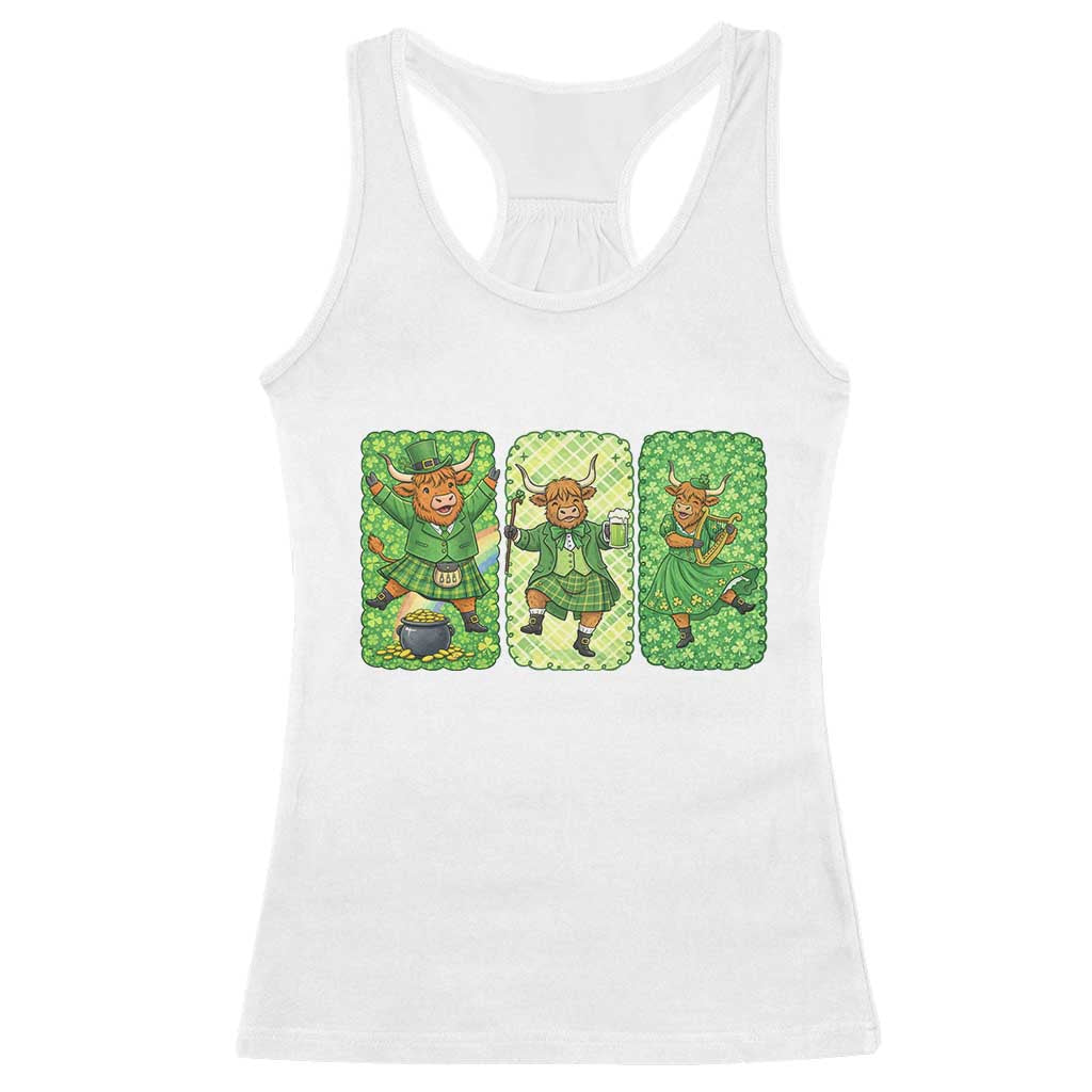 Vintage Highland Cow St Patricks Day Racerback Tank Top Farm Lover Gift