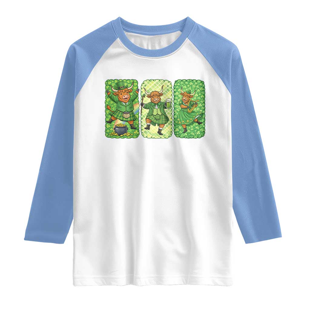 Vintage Highland Cow St Patricks Day Raglan Shirt Farm Lover Gift