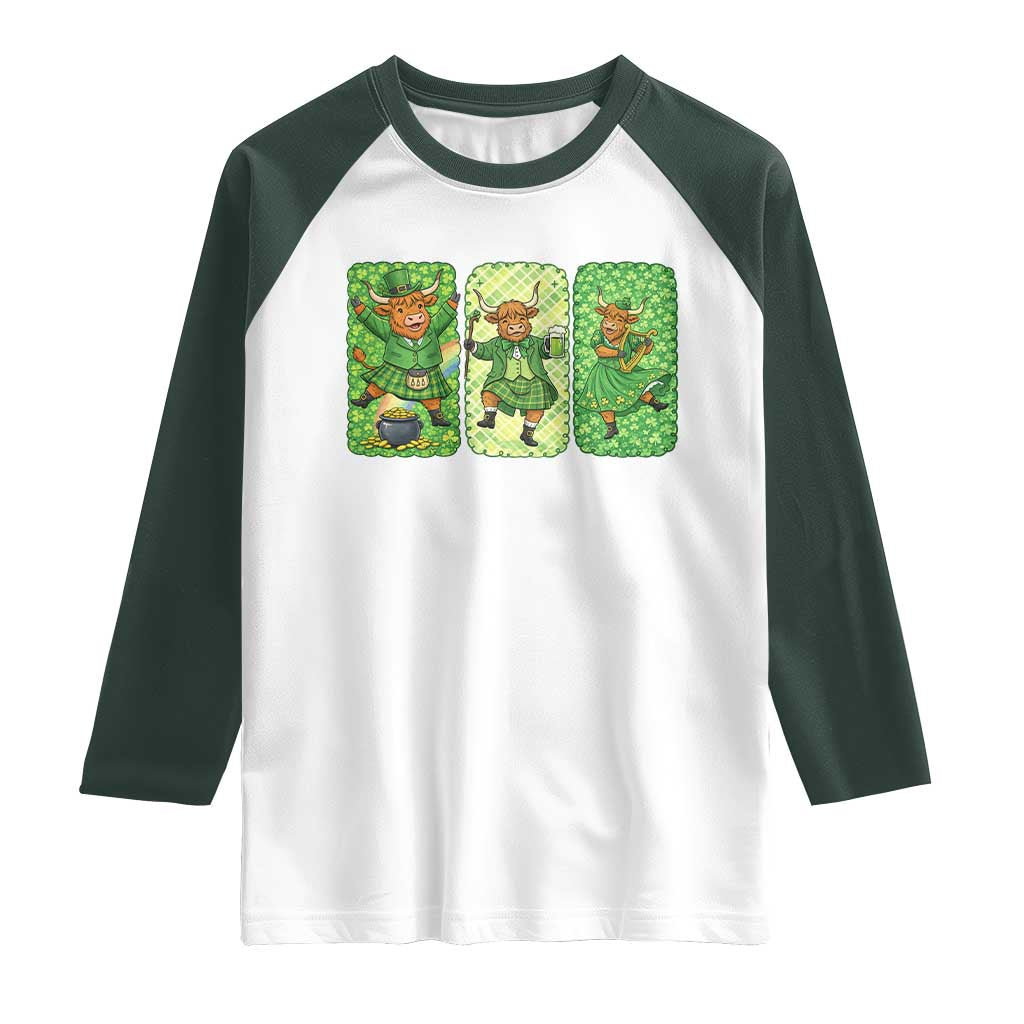 Vintage Highland Cow St Patricks Day Raglan Shirt Farm Lover Gift