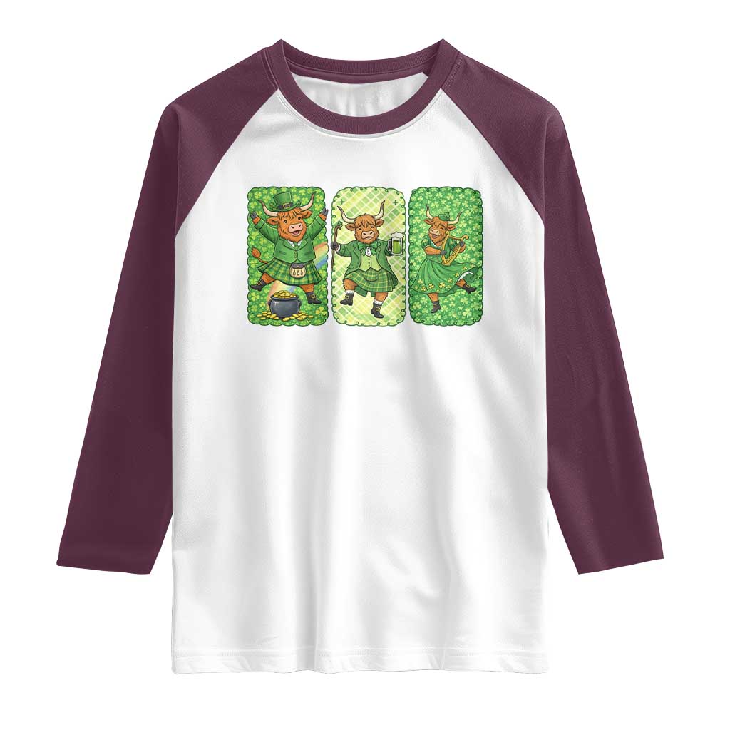 Vintage Highland Cow St Patricks Day Raglan Shirt Farm Lover Gift