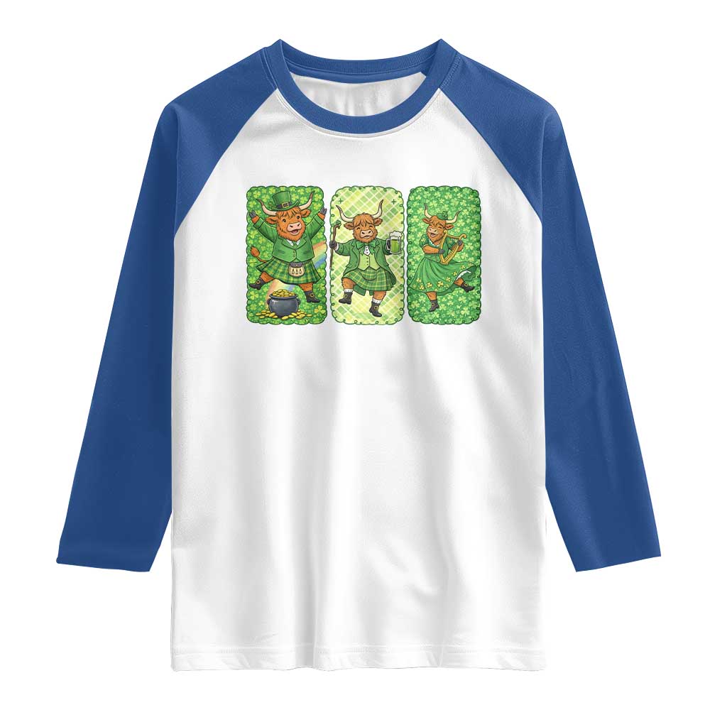 Vintage Highland Cow St Patricks Day Raglan Shirt Farm Lover Gift
