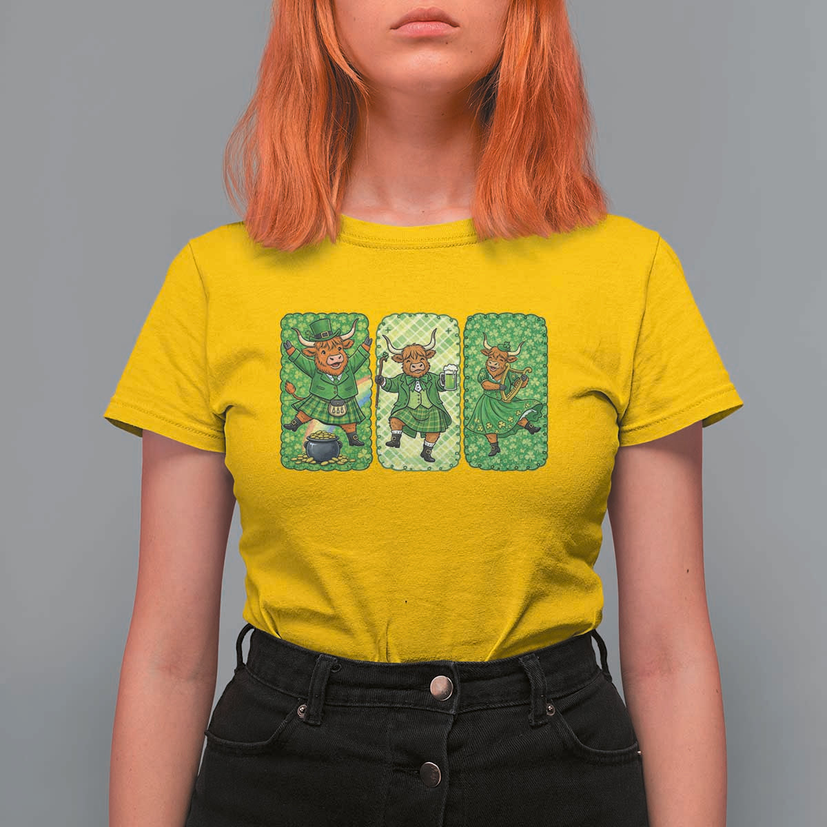 Vintage Highland Cow St Patricks Day T Shirt For Women Farm Lover Gift