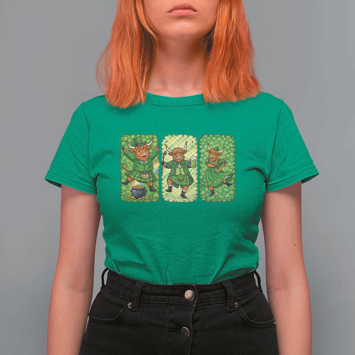Vintage Highland Cow St Patricks Day T Shirt For Women Farm Lover Gift