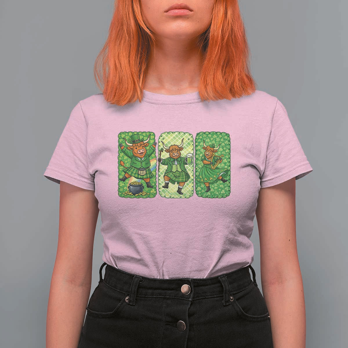 Vintage Highland Cow St Patricks Day T Shirt For Women Farm Lover Gift