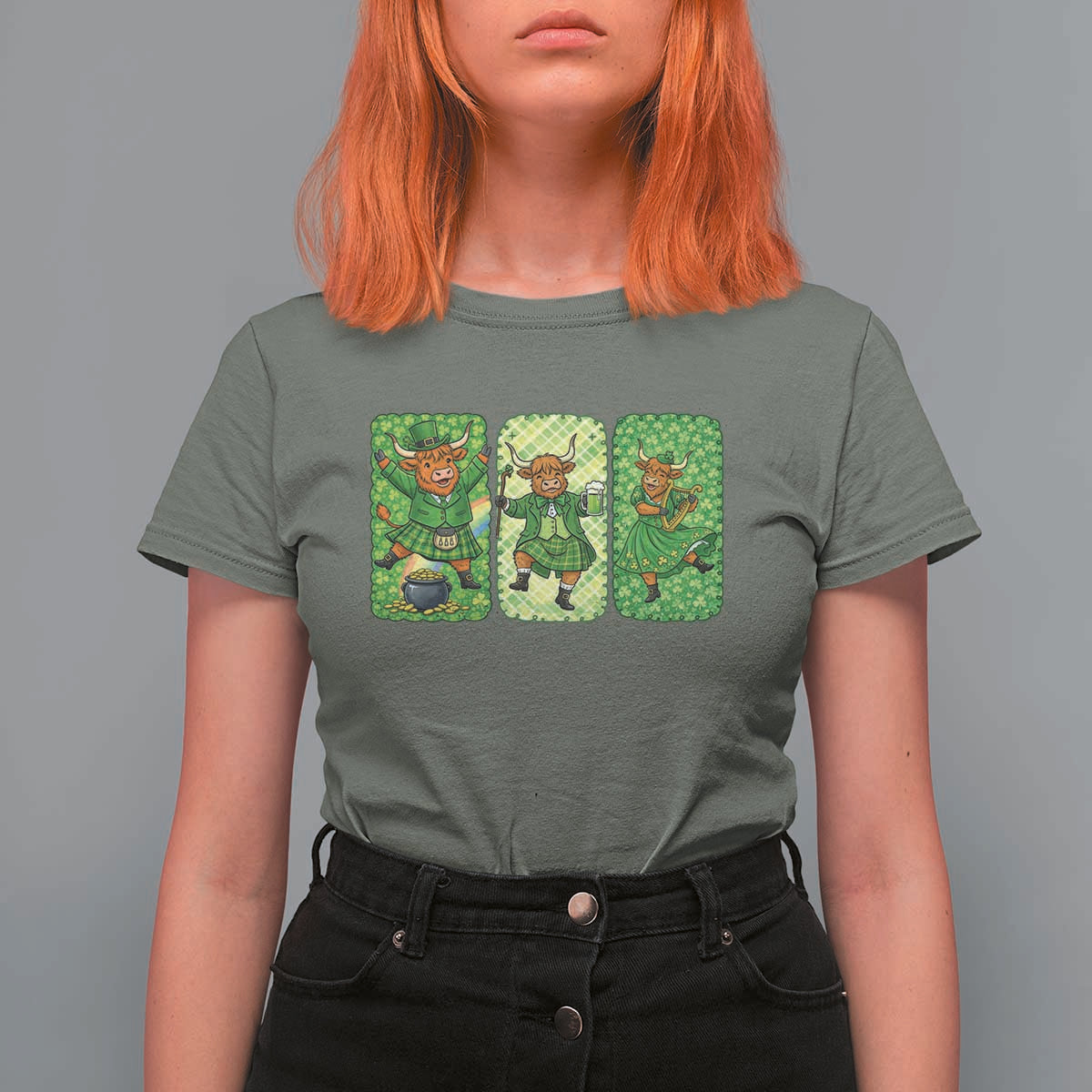 Vintage Highland Cow St Patricks Day T Shirt For Women Farm Lover Gift