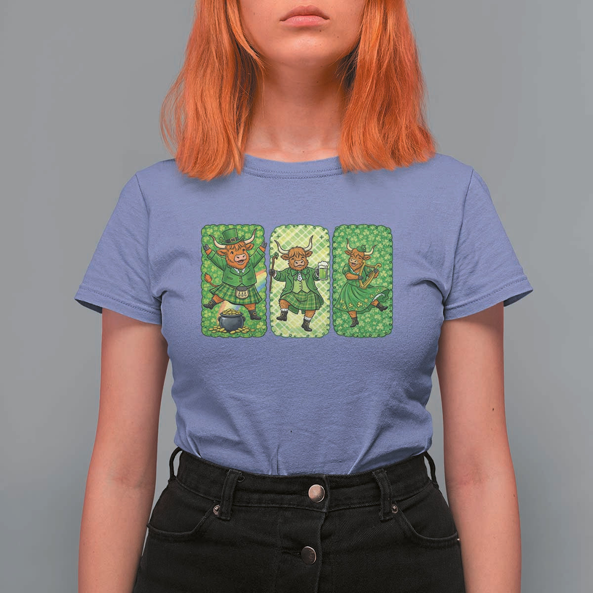 Vintage Highland Cow St Patricks Day T Shirt For Women Farm Lover Gift