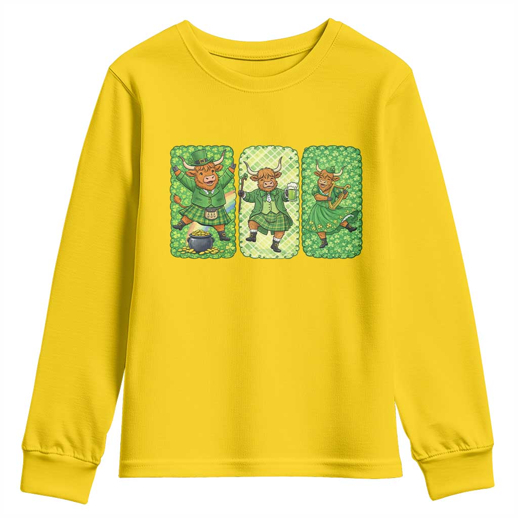 Vintage Highland Cow St Patricks Day Youth Sweatshirt Farm Lover Gift
