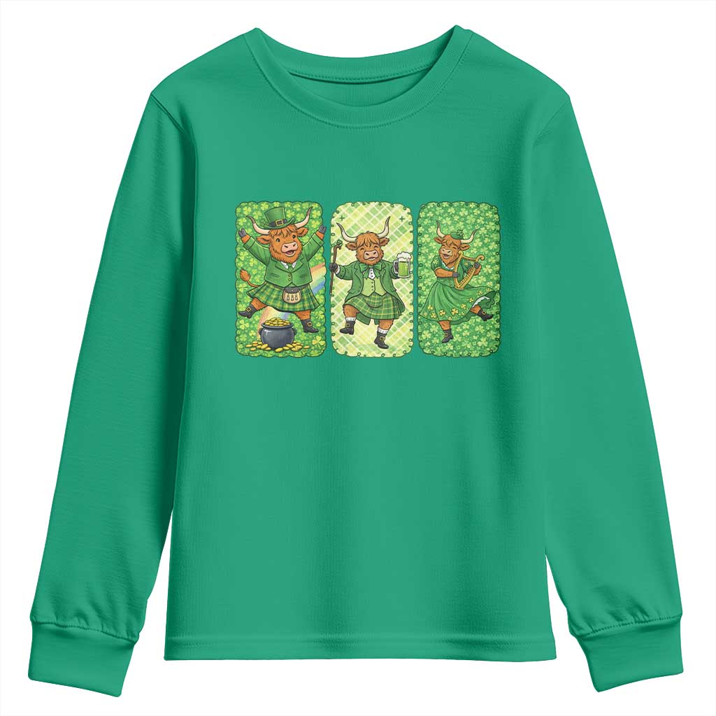 Vintage Highland Cow St Patricks Day Youth Sweatshirt Farm Lover Gift