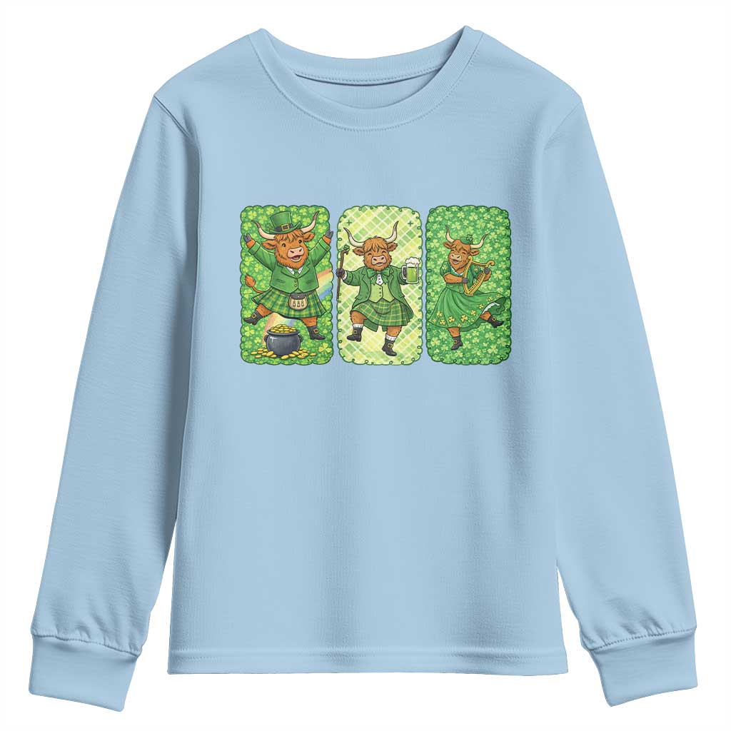 Vintage Highland Cow St Patricks Day Youth Sweatshirt Farm Lover Gift