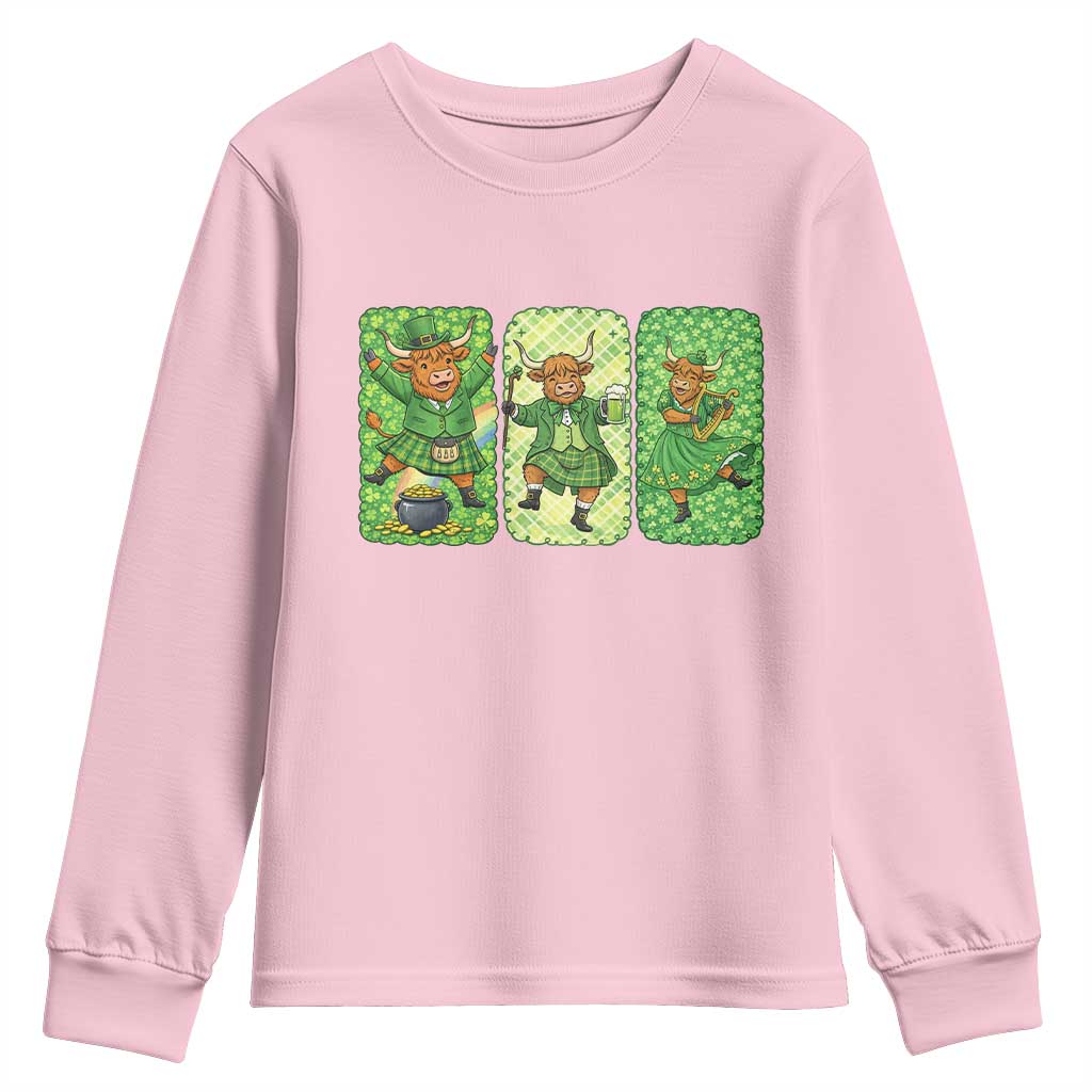 Vintage Highland Cow St Patricks Day Youth Sweatshirt Farm Lover Gift