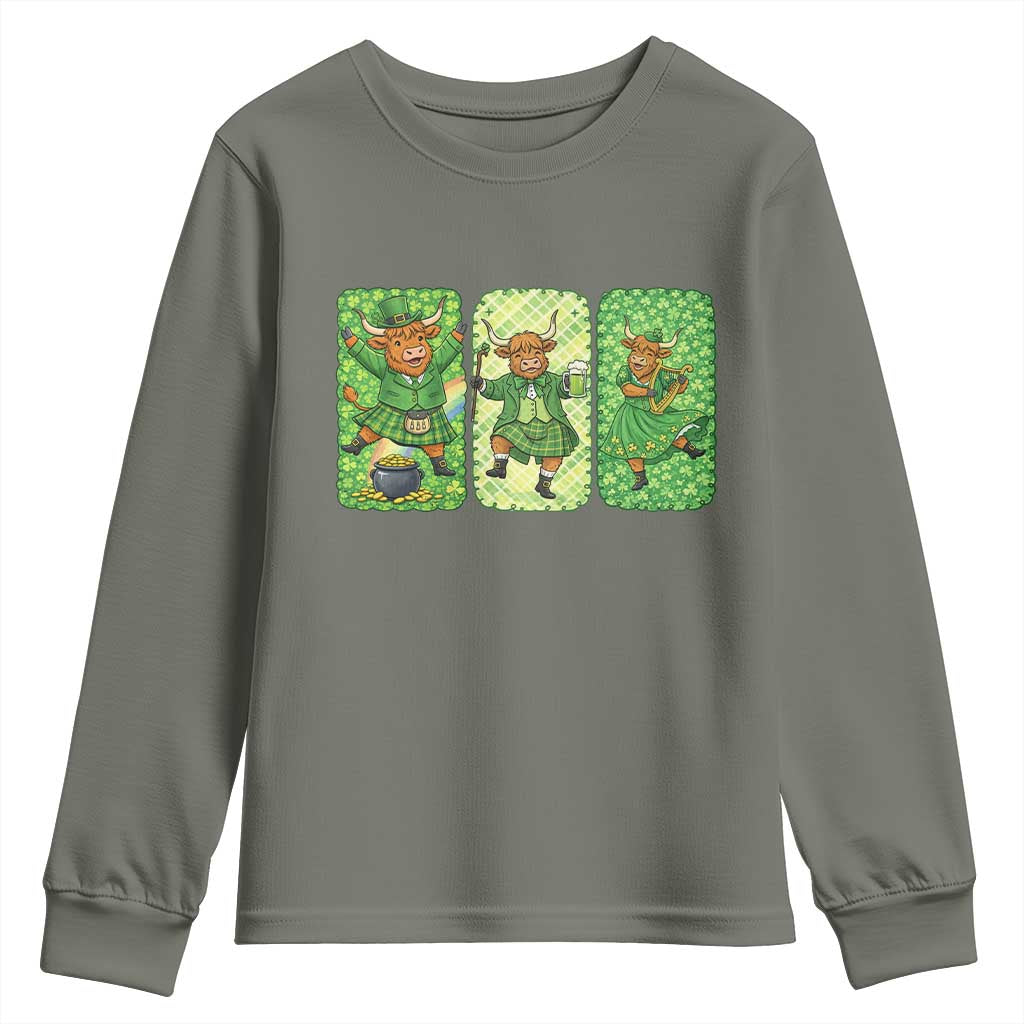 Vintage Highland Cow St Patricks Day Youth Sweatshirt Farm Lover Gift