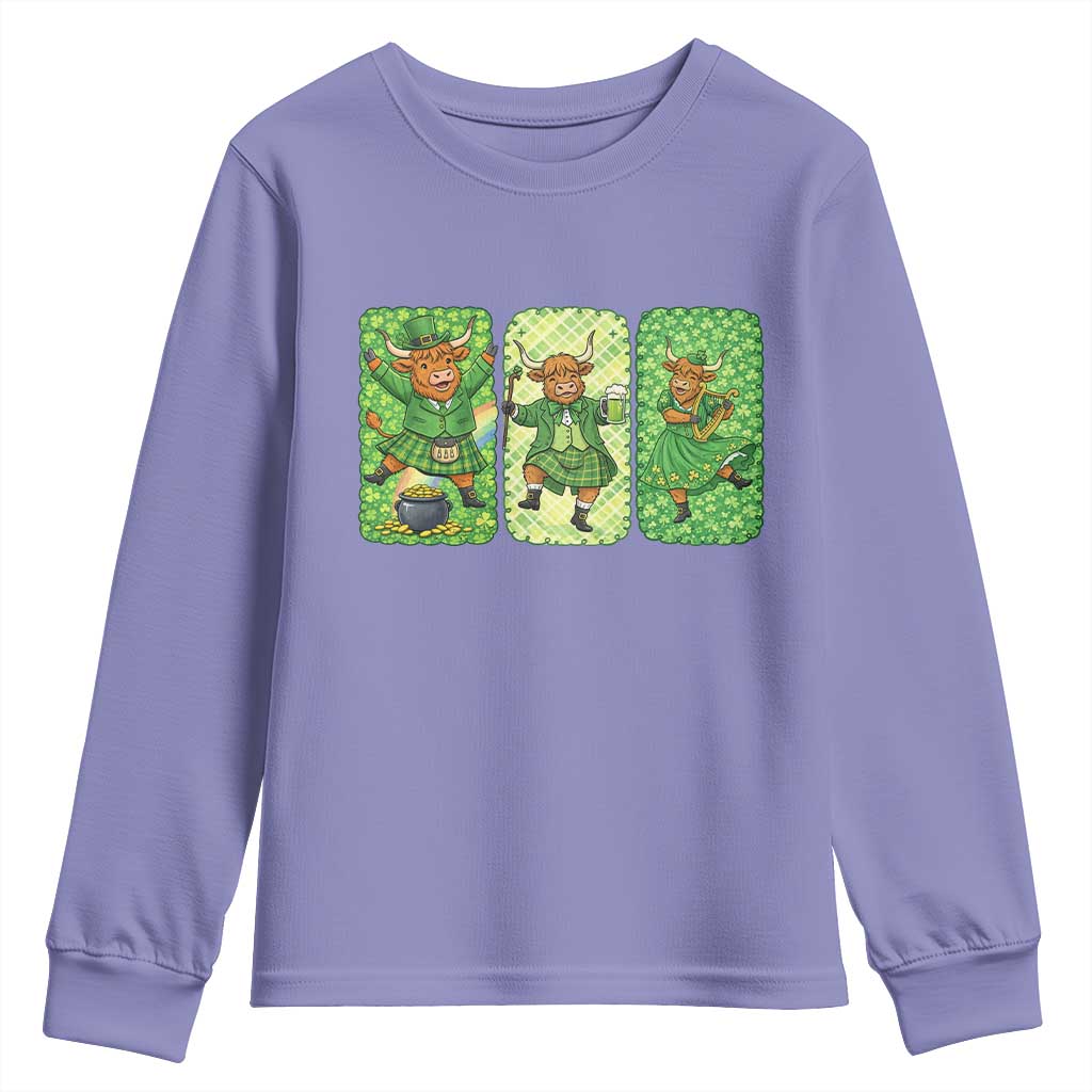 Vintage Highland Cow St Patricks Day Youth Sweatshirt Farm Lover Gift