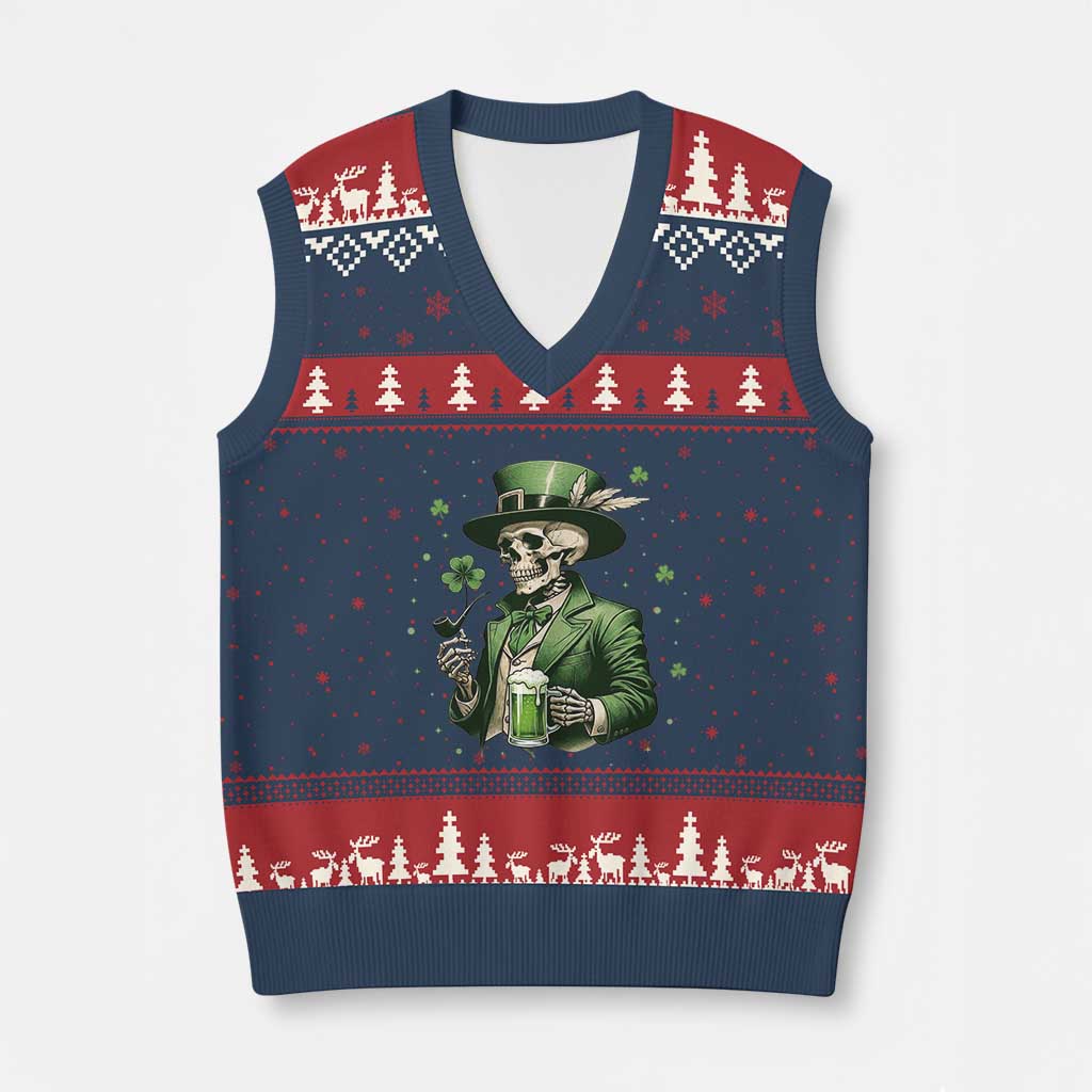 Skeleton St Patricks Day Drinking V-Neck Knit Sweater Vest Irish Party Gift