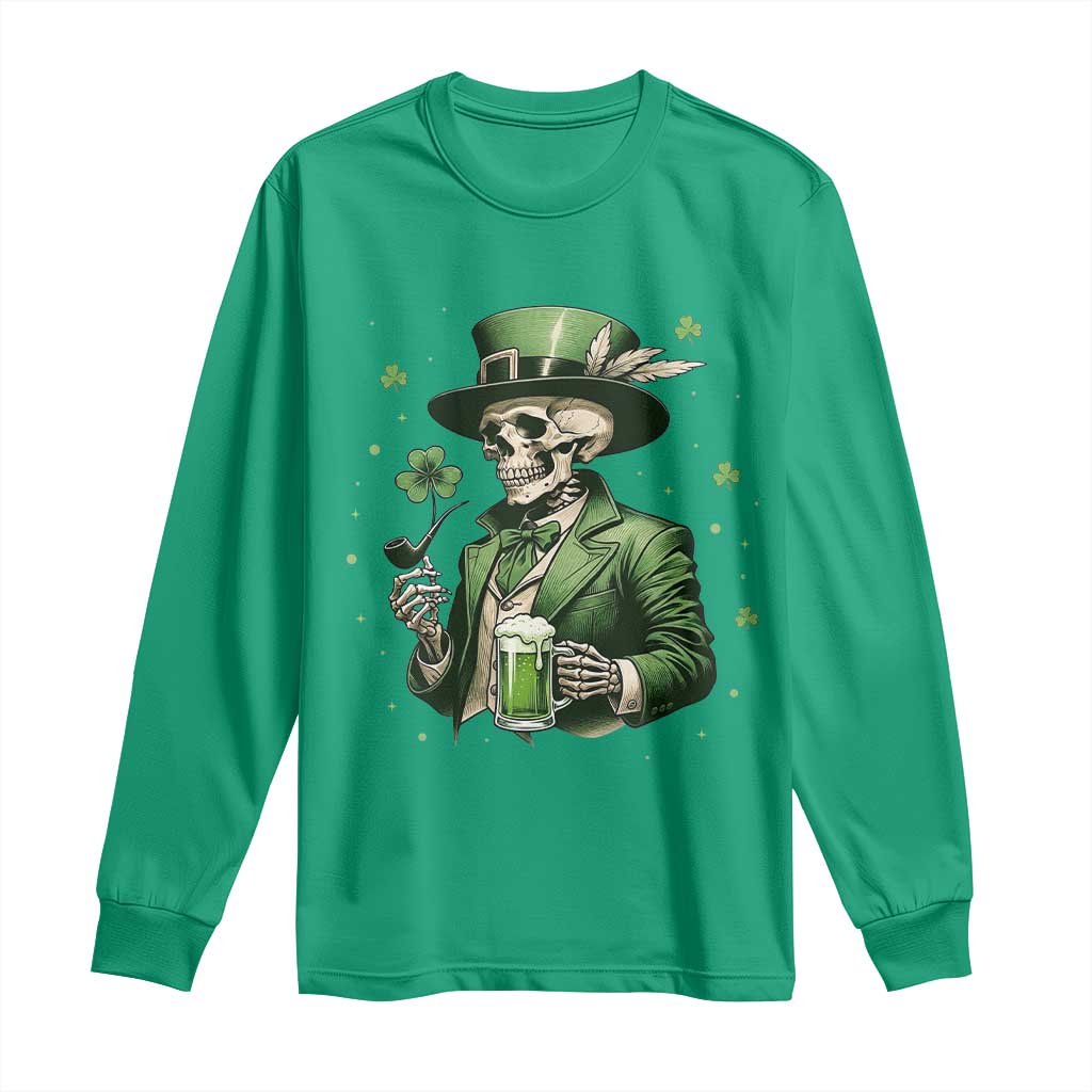 Skeleton St Patricks Day Drinking Long Sleeve Shirt Irish Party Gift