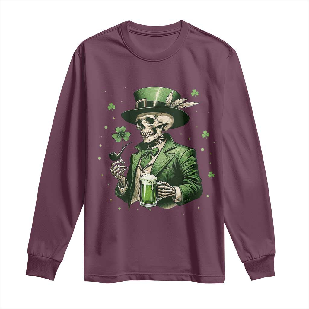 Skeleton St Patricks Day Drinking Long Sleeve Shirt Irish Party Gift