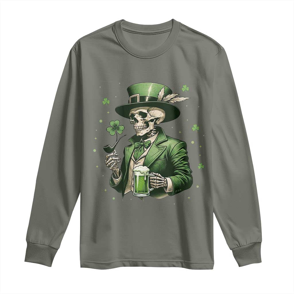 Skeleton St Patricks Day Drinking Long Sleeve Shirt Irish Party Gift