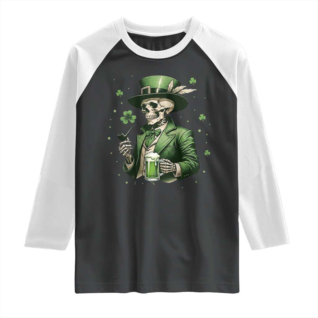Skeleton St Patricks Day Drinking Raglan Shirt Irish Party Gift