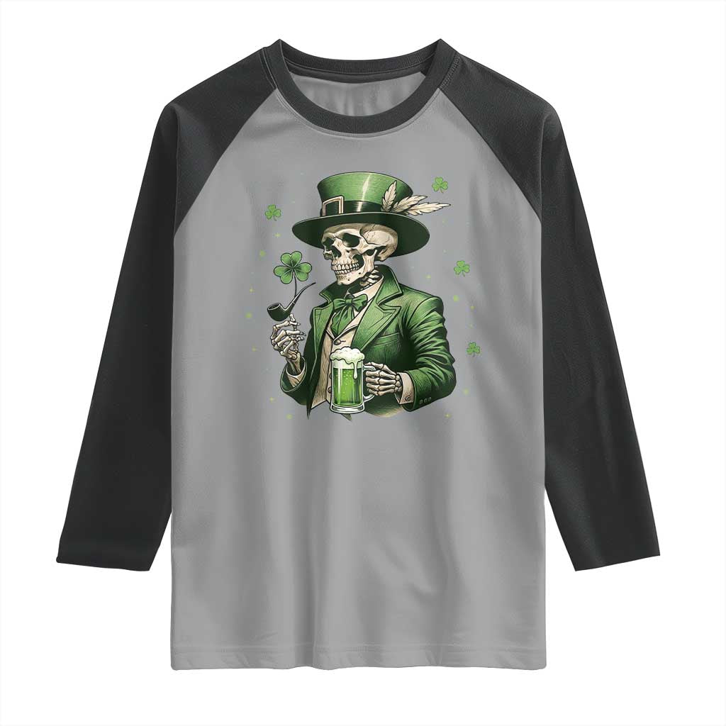 Skeleton St Patricks Day Drinking Raglan Shirt Irish Party Gift