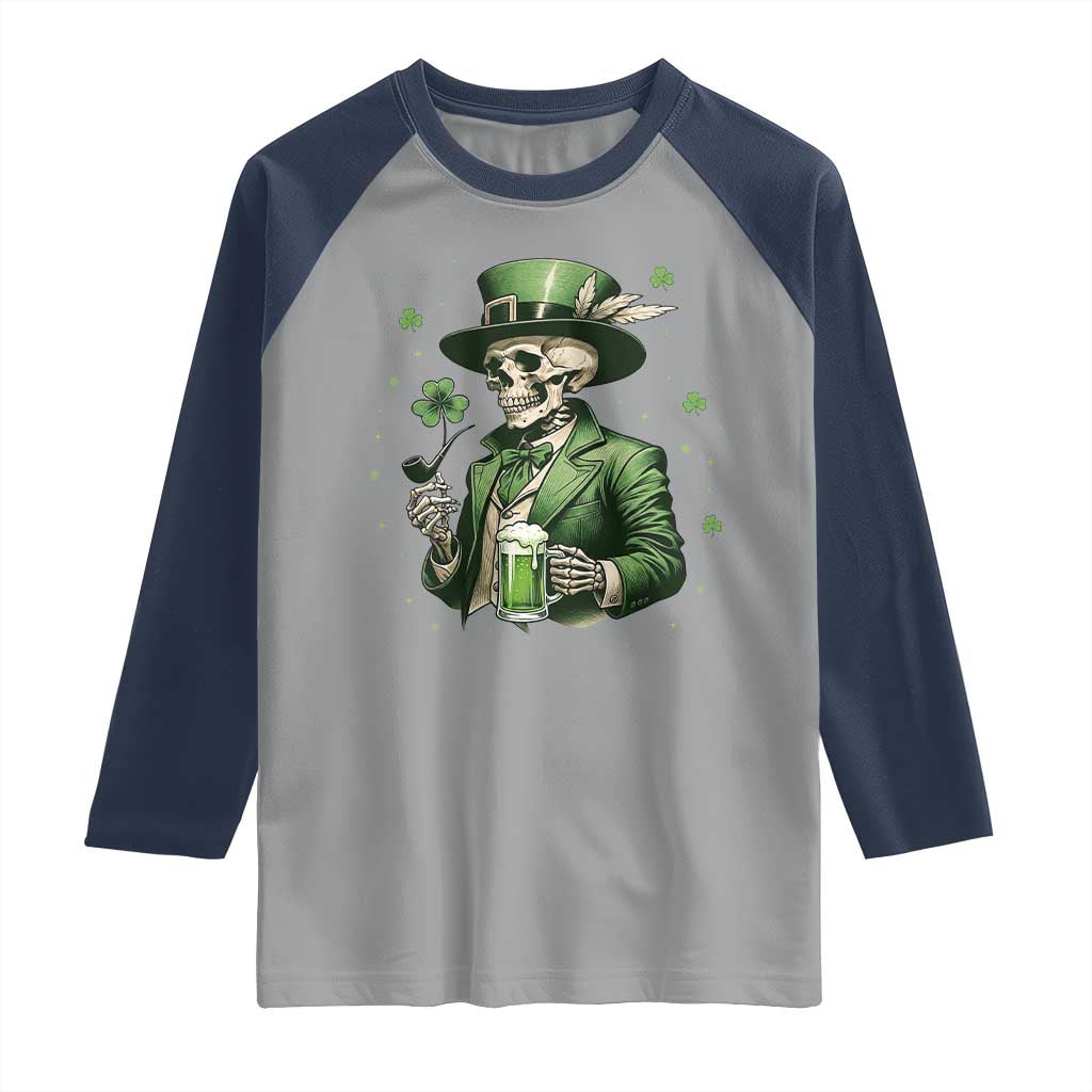 Skeleton St Patricks Day Drinking Raglan Shirt Irish Party Gift