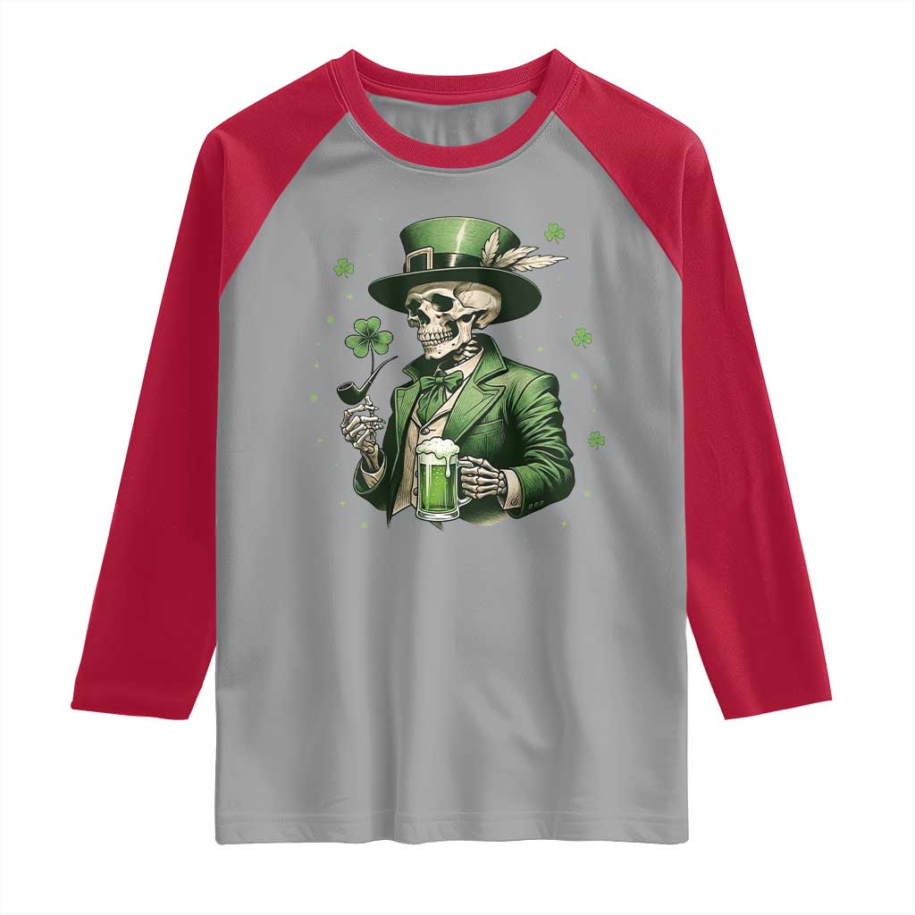 Skeleton St Patricks Day Drinking Raglan Shirt Irish Party Gift