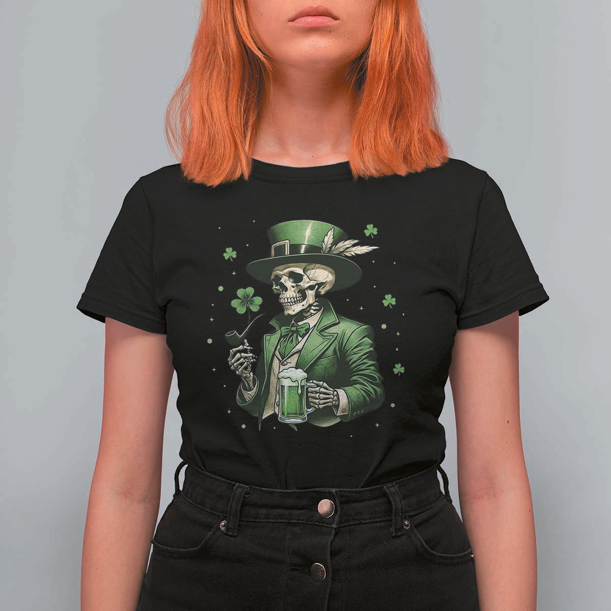 Skeleton St Patricks Day Drinking T Shirt For Women Irish Party Gift