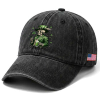 Skeleton St Patricks Day Drinking Washed Cotton Baseball Cap Irish Party Gift