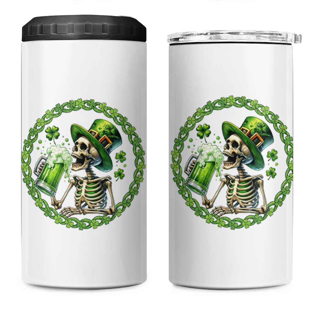Lucky Irish Skeleton St Patricks Day 4 in 1 Can Cooler Tumbler Beer Lover