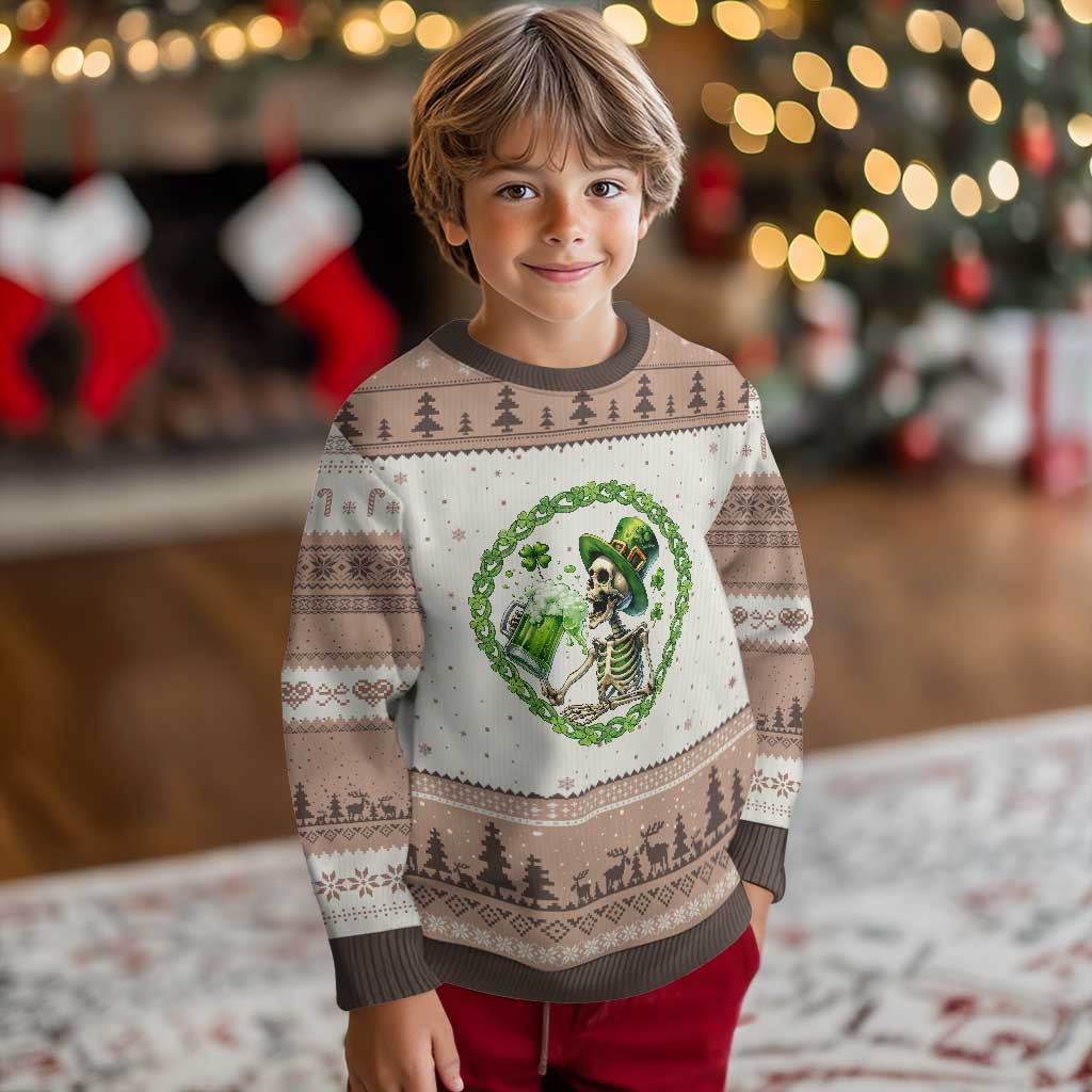 Lucky Irish Skeleton St Patricks Day Ugly Christmas Sweater Beer Lover