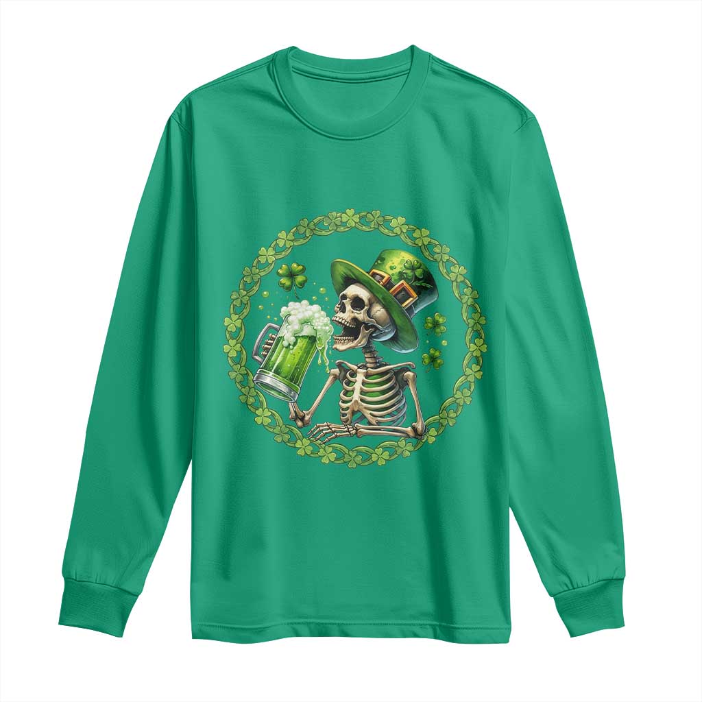 Lucky Irish Skeleton St Patricks Day Long Sleeve Shirt Beer Lover