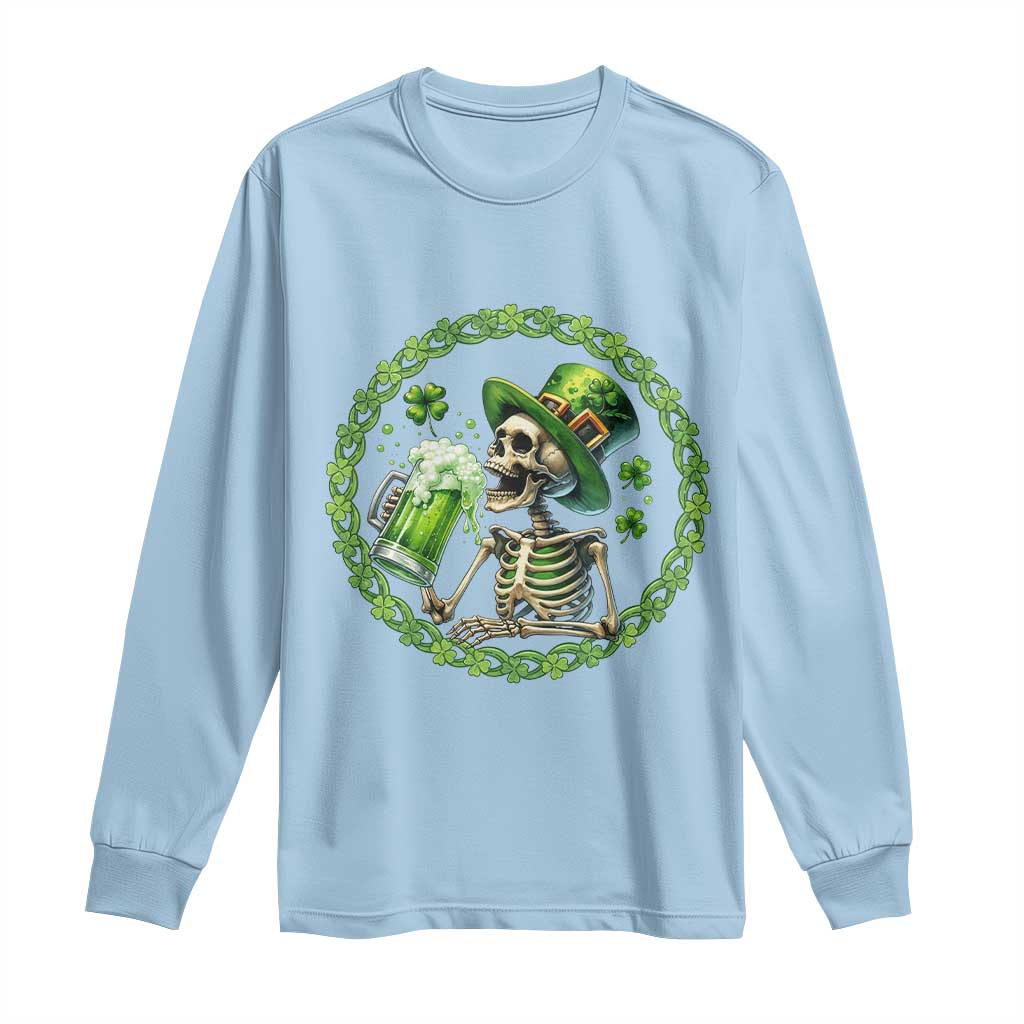 Lucky Irish Skeleton St Patricks Day Long Sleeve Shirt Beer Lover