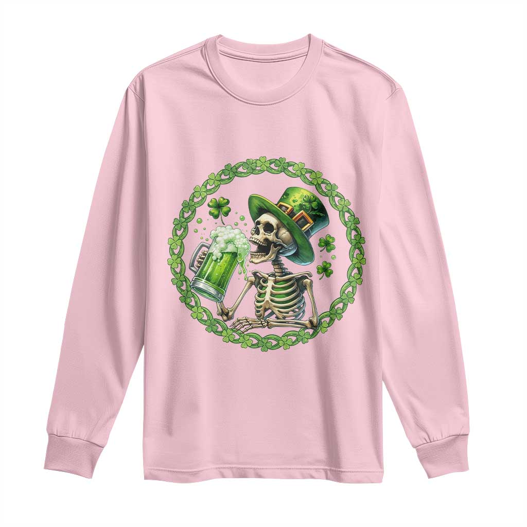 Lucky Irish Skeleton St Patricks Day Long Sleeve Shirt Beer Lover