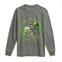 Lucky Irish Skeleton St Patricks Day Long Sleeve Shirt Beer Lover