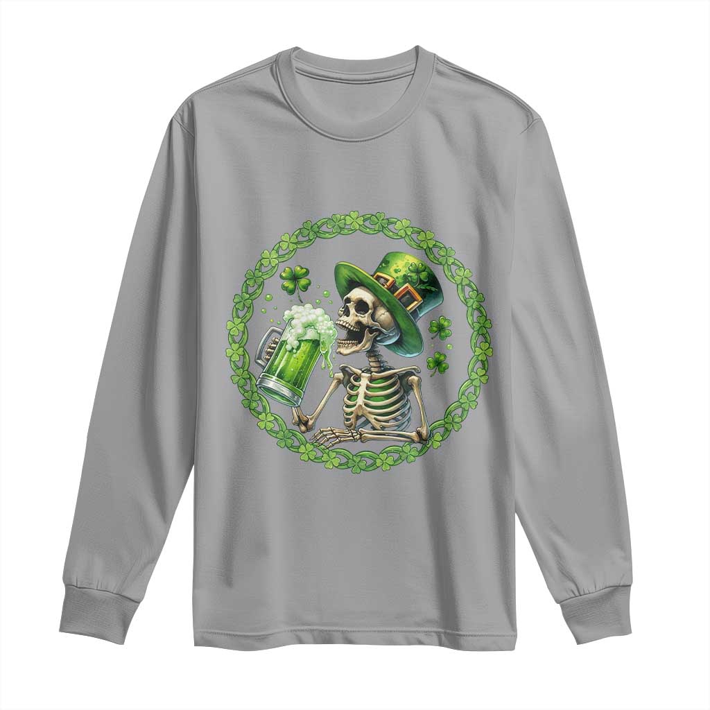 Lucky Irish Skeleton St Patricks Day Long Sleeve Shirt Beer Lover