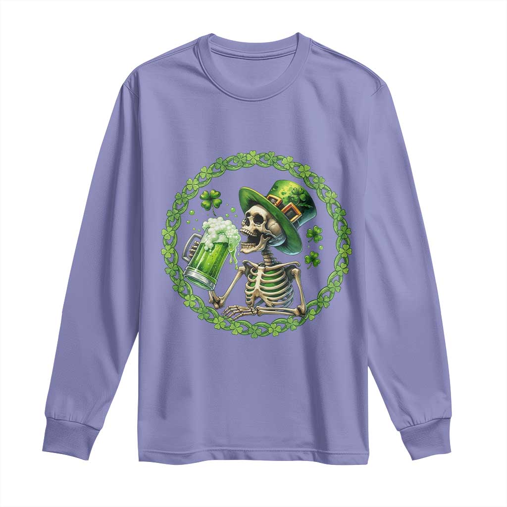 Lucky Irish Skeleton St Patricks Day Long Sleeve Shirt Beer Lover