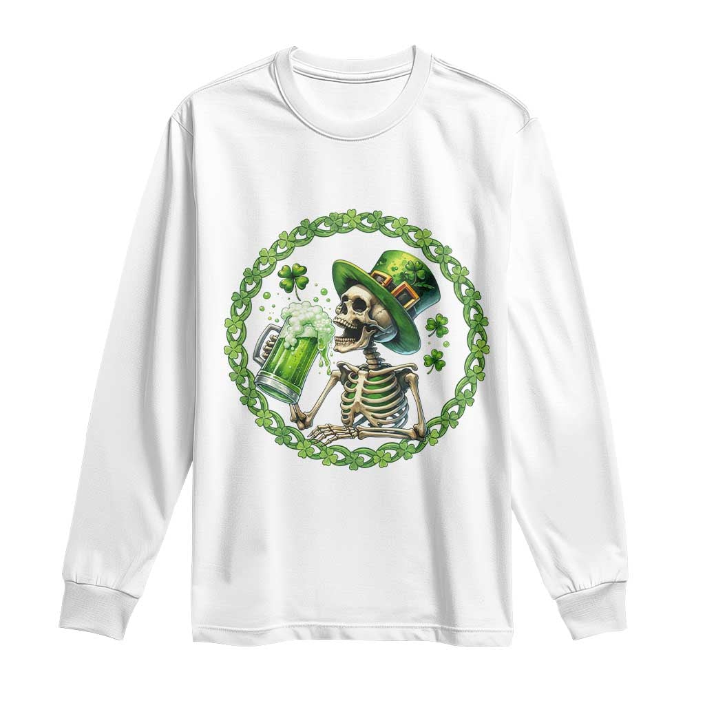 Lucky Irish Skeleton St Patricks Day Long Sleeve Shirt Beer Lover
