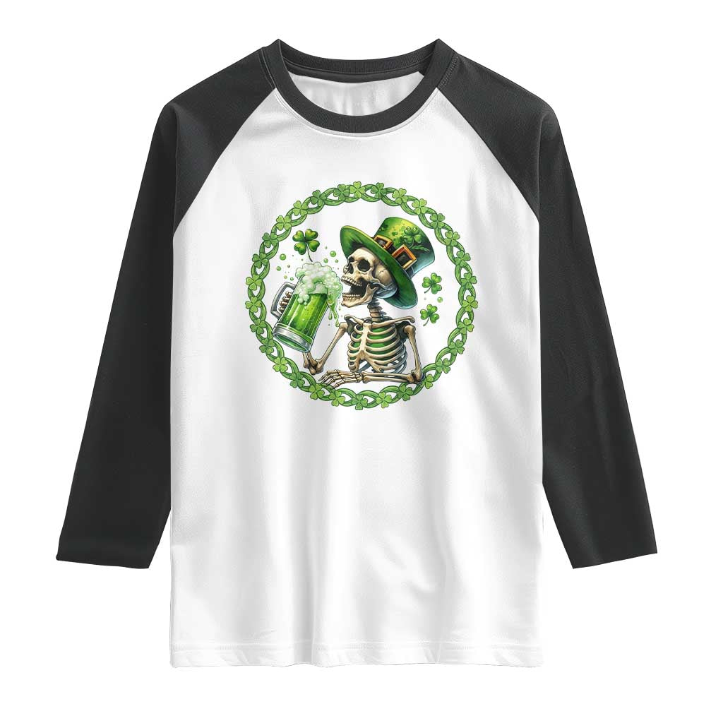 Lucky Irish Skeleton St Patricks Day Raglan Shirt Beer Lover
