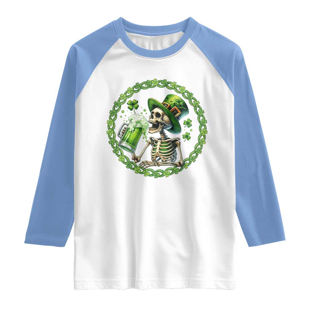 Lucky Irish Skeleton St Patricks Day Raglan Shirt Beer Lover
