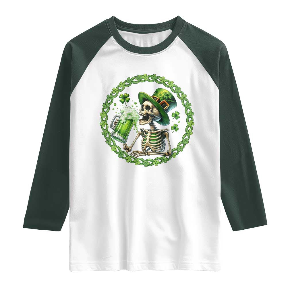 Lucky Irish Skeleton St Patricks Day Raglan Shirt Beer Lover