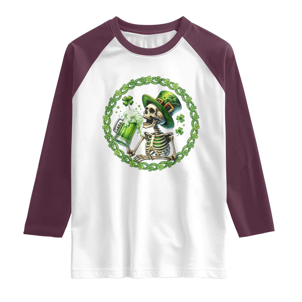 Lucky Irish Skeleton St Patricks Day Raglan Shirt Beer Lover