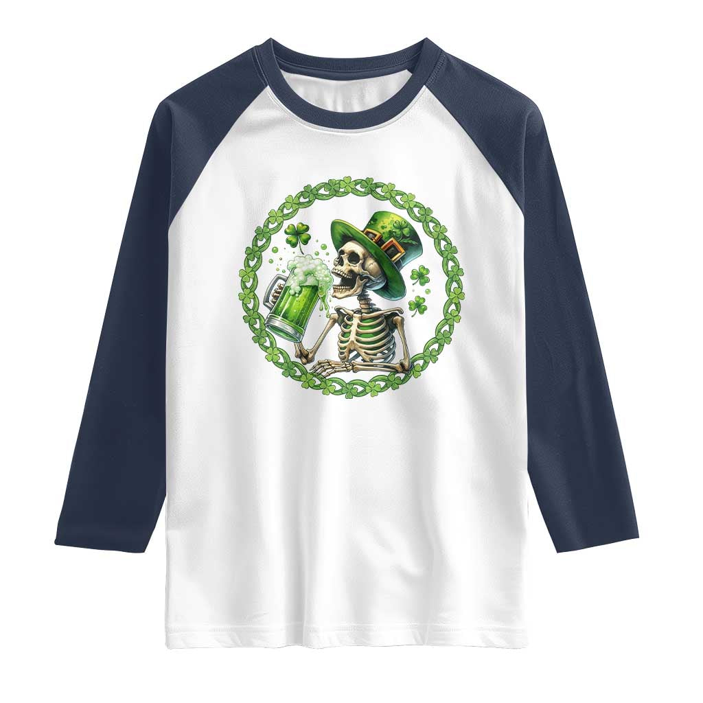 Lucky Irish Skeleton St Patricks Day Raglan Shirt Beer Lover