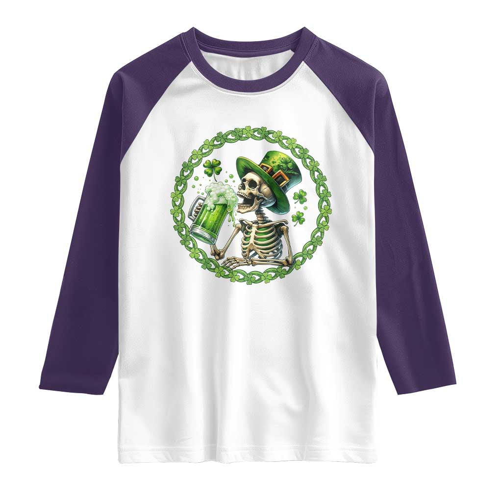 Lucky Irish Skeleton St Patricks Day Raglan Shirt Beer Lover