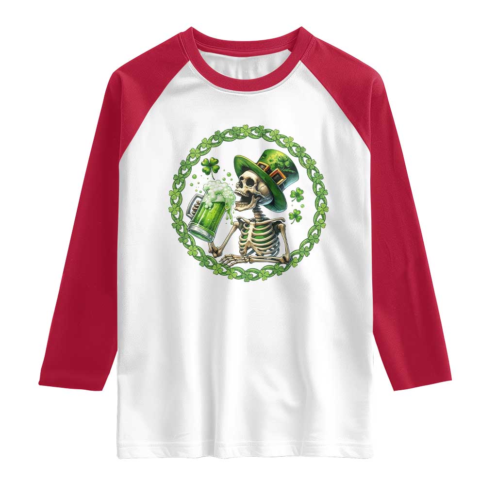 Lucky Irish Skeleton St Patricks Day Raglan Shirt Beer Lover